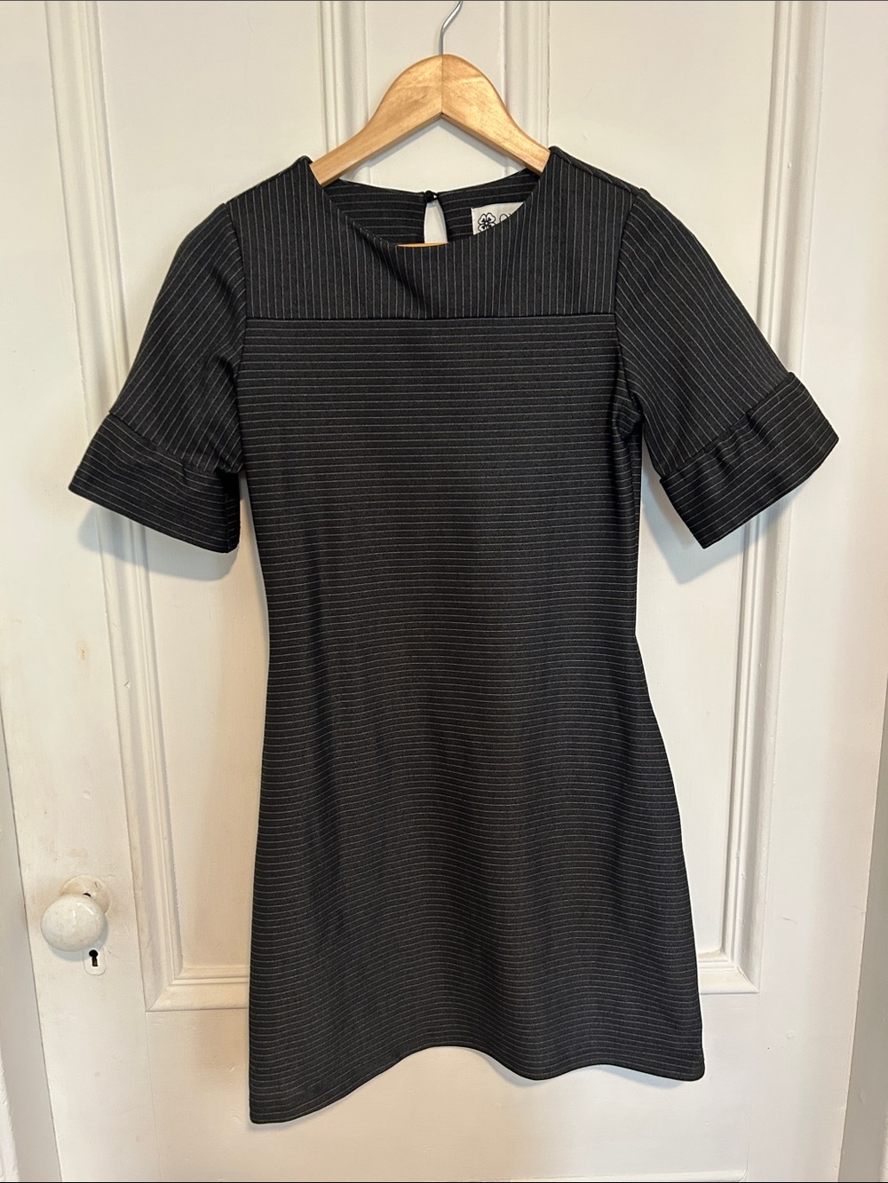 Black Pinstripe Short Sleeve Dress